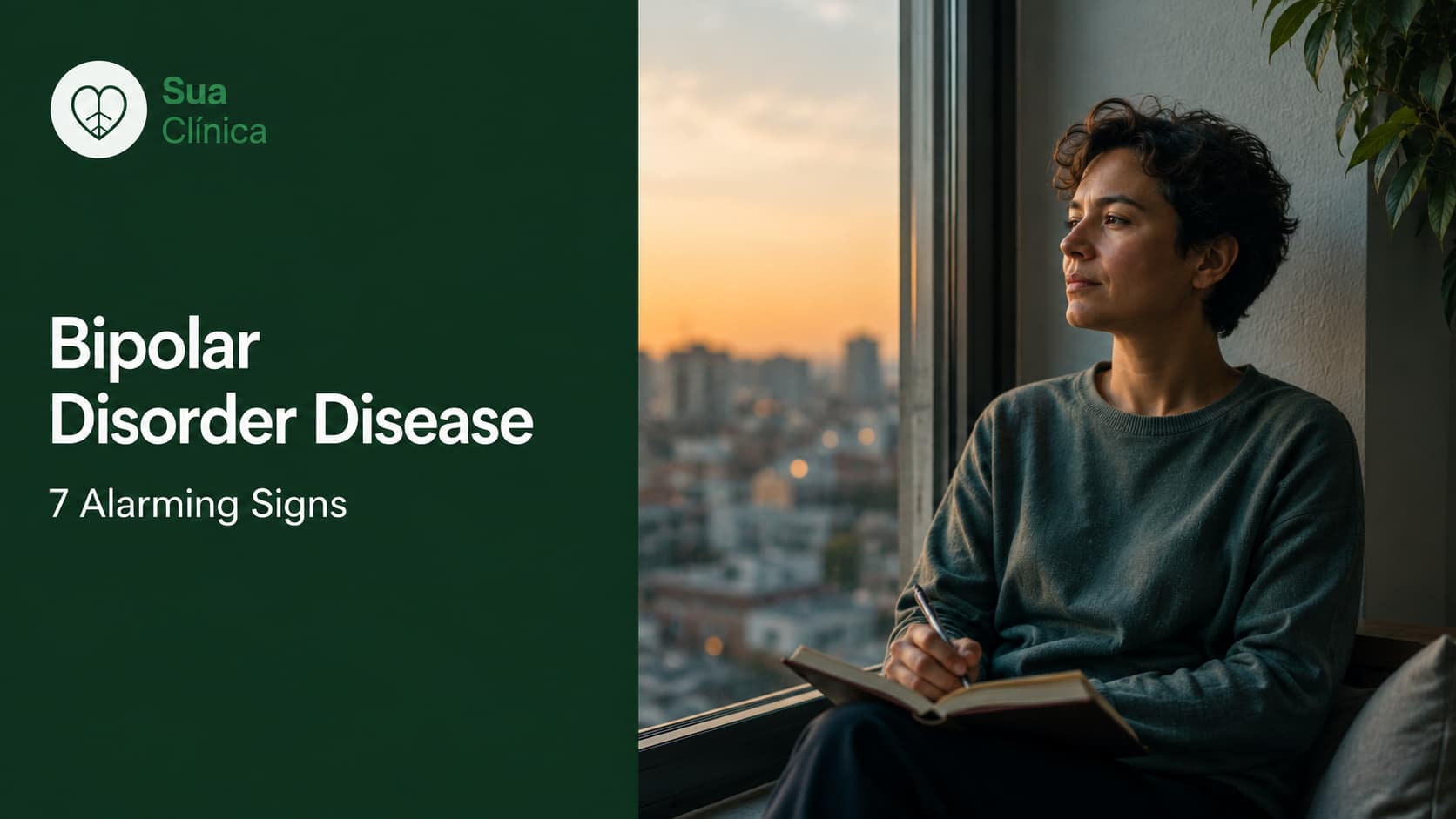 Bipolar Disorder Disease: 7 Alarming Signs — Sua Clínica article cover image showing a person reflecting by a window at dusk