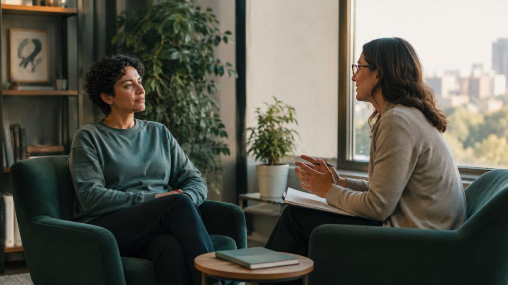 Psychologist providing DBT therapy for borderline personality disorder during a session