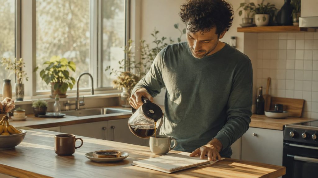 Person going about an ordinary morning routine, illustrating mental health awareness as part of everyday life