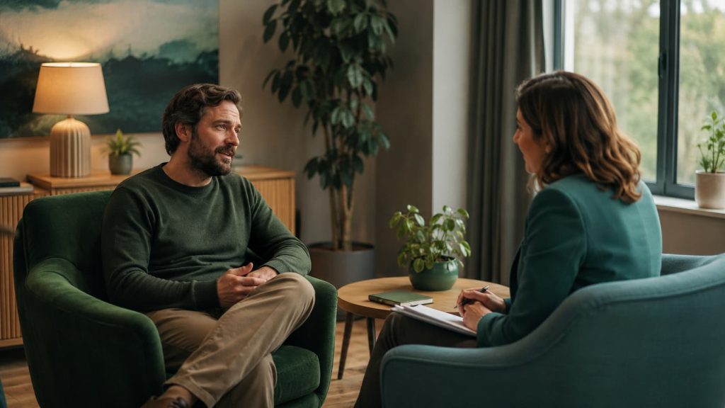 Psychologist providing psychological support for depression during a therapy session