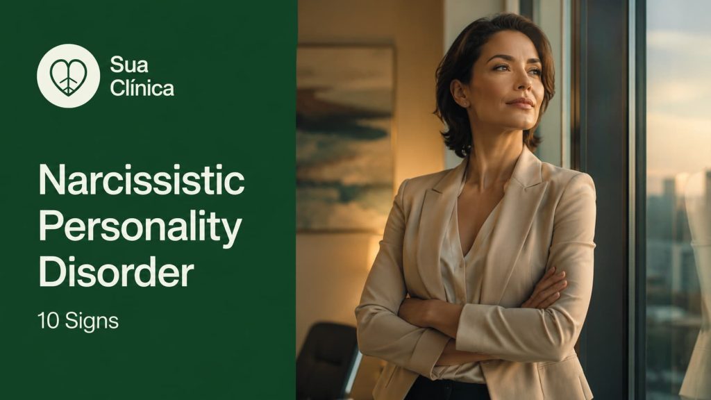 Narcissistic Personality Disorder: 10 Signs — Sua Clínica article cover image showing a confident person by a window