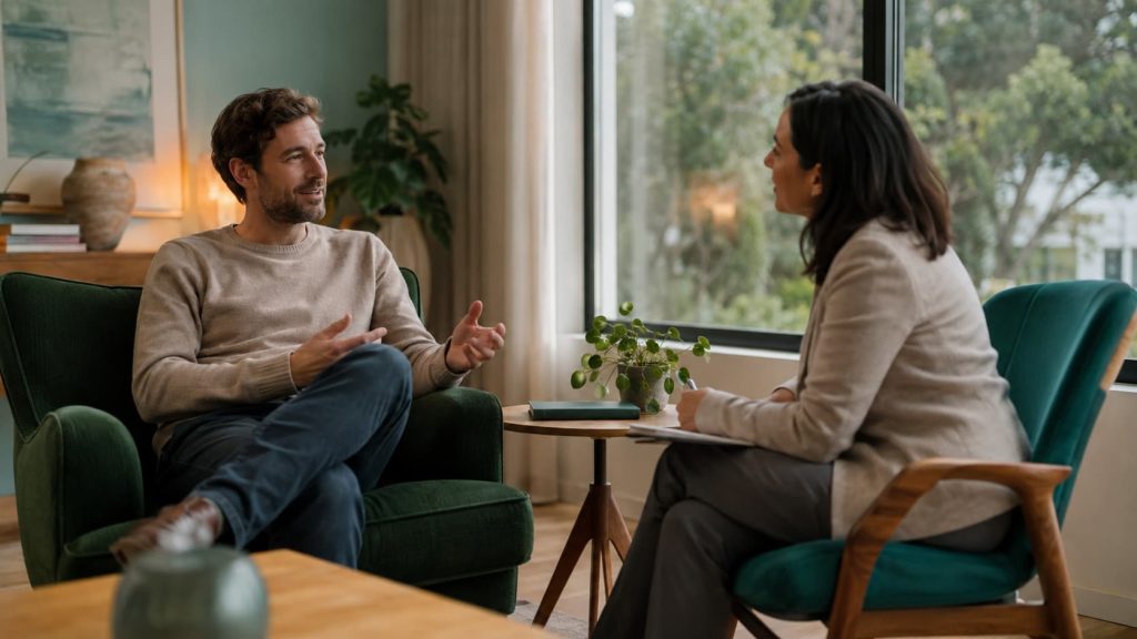 Psychologist and client during an in-person consultation at the mental health clinic in Cascais