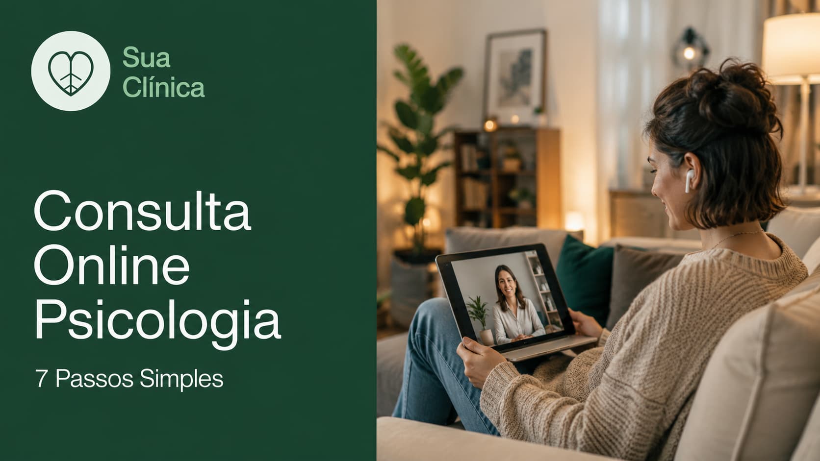 Consulta Online Psicologia: 7 Passos Simples — imagem de capa do artigo da Sua Clínica com pessoa em videochamada com psicólogo