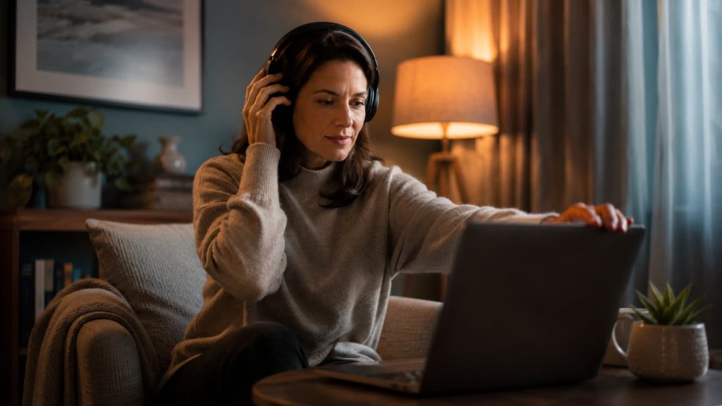 Pessoa a preparar um espaço privado e tranquilo em casa para uma consulta online psicologia