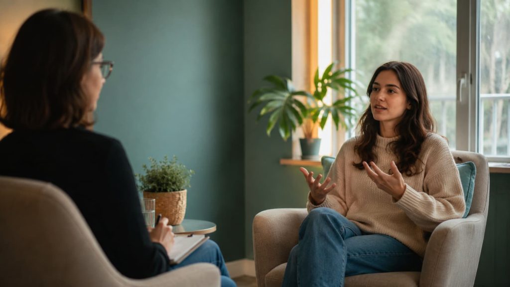 POC tratamento - sessão de terapia cognitivo-comportamental entre psicóloga e paciente