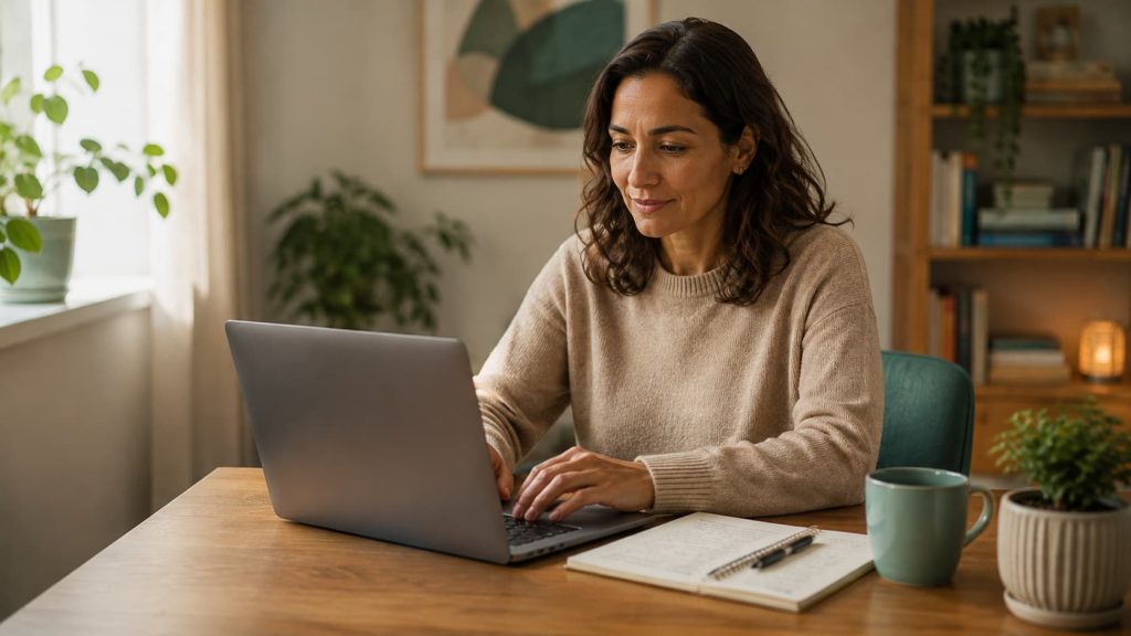 Psicólogo - mulher a pesquisar online como escolher o psicólogo certo