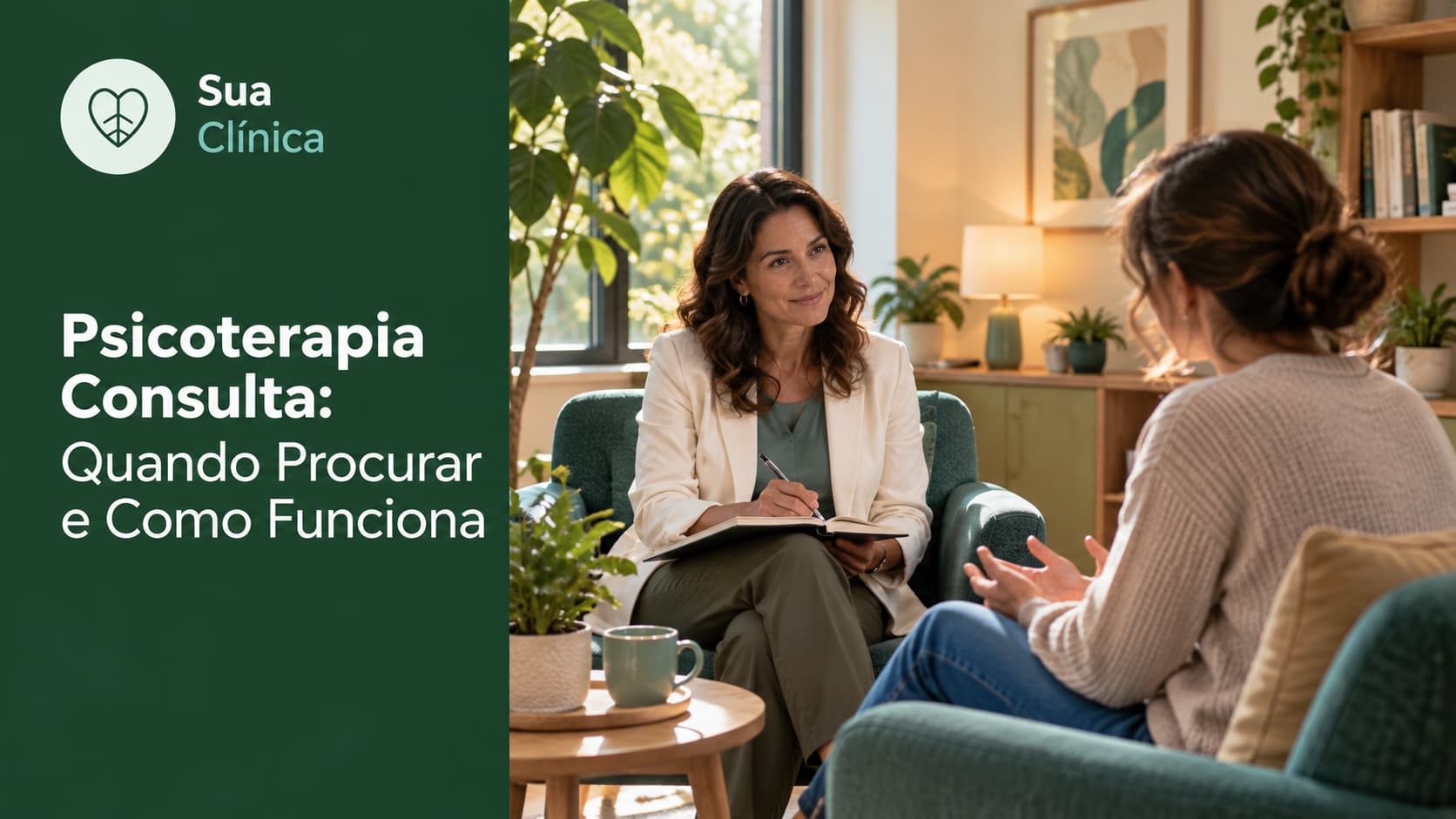 Psicoterapia consulta — sessão entre psicóloga e cliente numa consulta